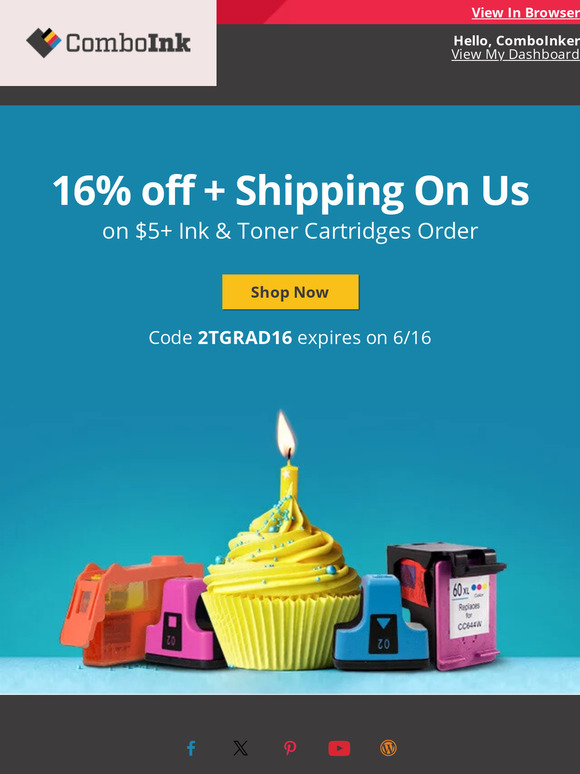 Your  ink order with 16% off is ready now.