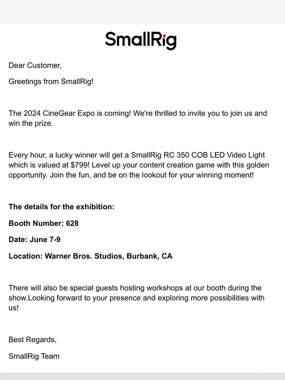 SmallRig: SmallRig X CineGear | Hourly Raffle Spectacular | Milled