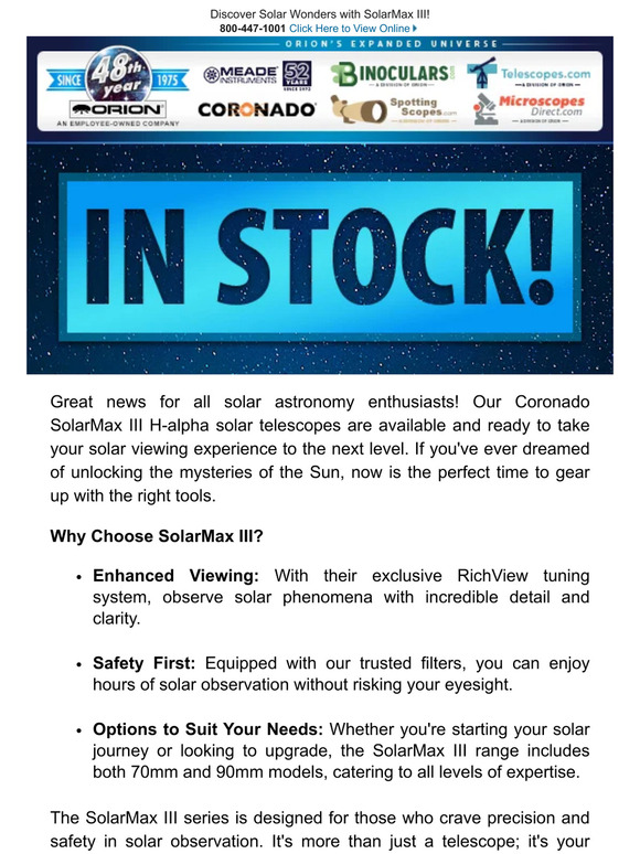 Explore the Sun: SolarMax III Telescopes In Stock Now