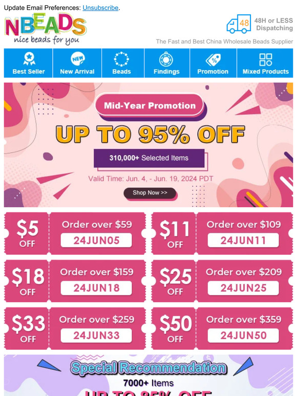 Mid-Year Promotion Sale Up To 95% OFF!  More Free coupons are waiting for you!