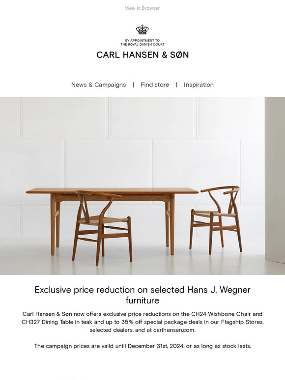 Exclusive price reduction on selected Hans J. Wegner furniture