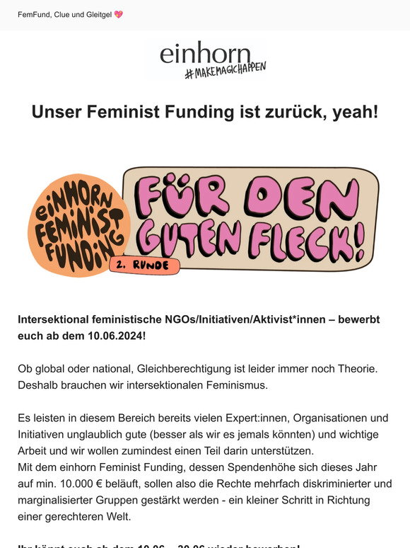 Einhorn: NEU: Feminist Funding bei einhorn! Jetzt bewerben  | Milled