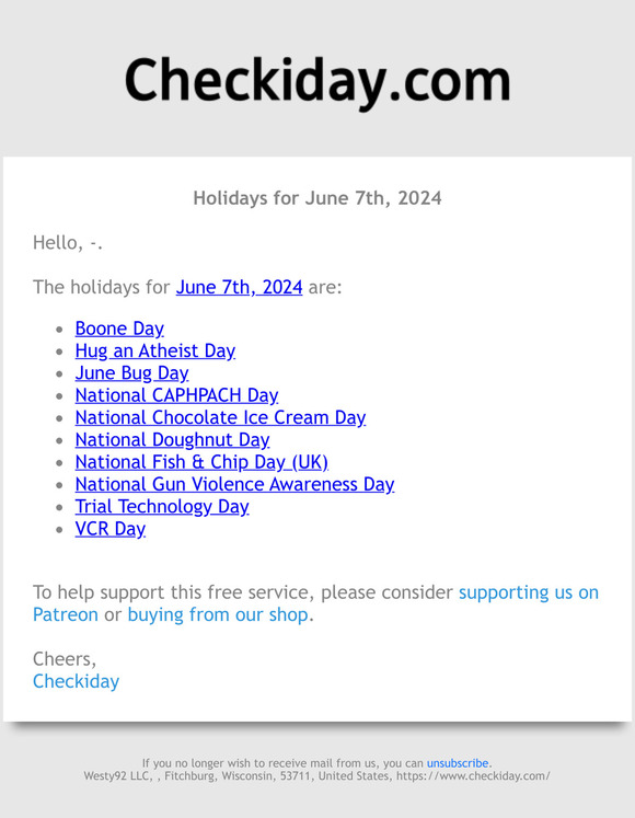 Checkiday holidays for june 7th 2024 milled