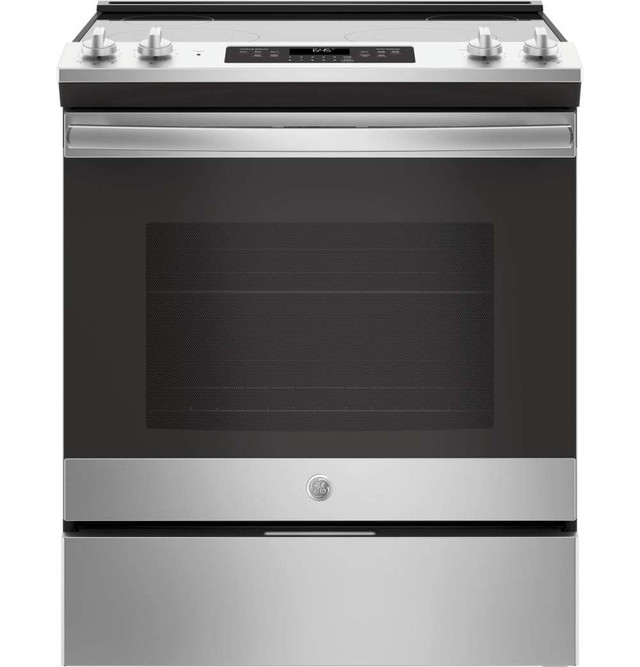 GE 30-Inch Slide-In Front Control Electric Range with Power Boil and Self-Clean - Stainless Steel