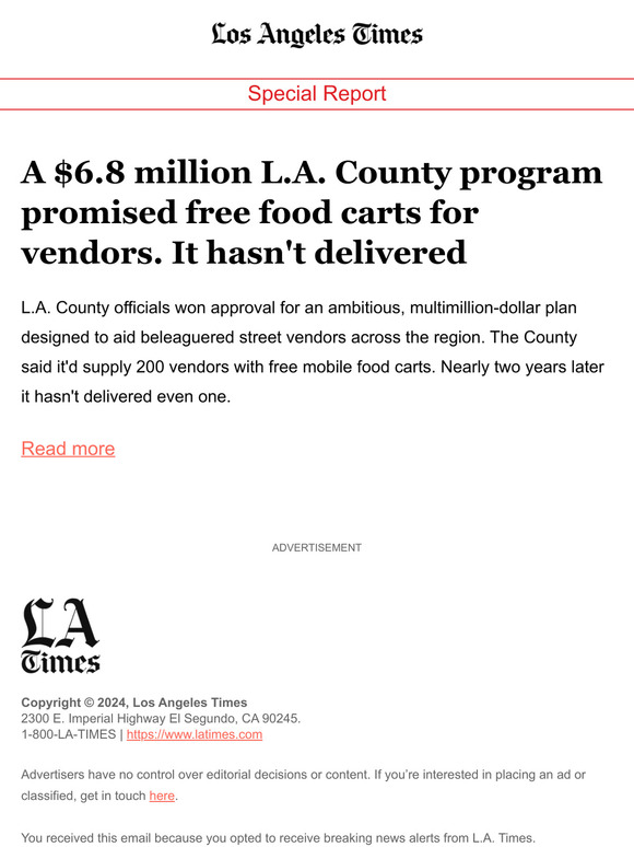 Los Angeles Times L.A. County promised free food carts. It hasn't