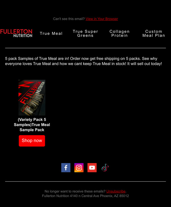 Fullerton Nutrition Sample packs are in True Meal