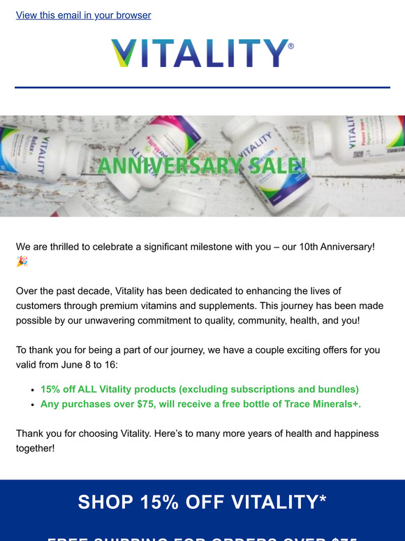 10 Year Celebration! 15% OFF + FREE Trace Minerals ($49.99 value) with orders over $75!