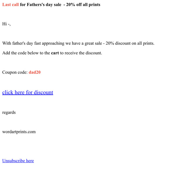 — - 20% off all prints for father's day