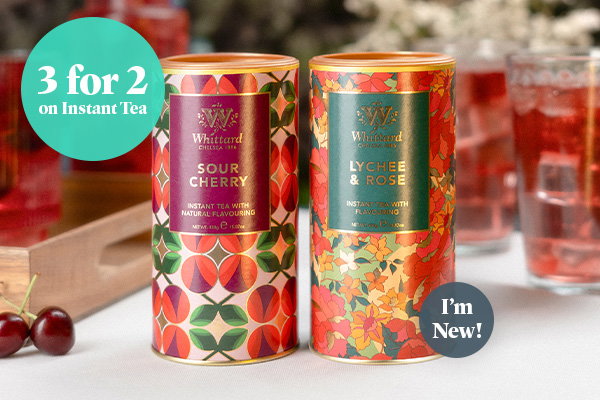 Teal 3 for 2 on instant tea sticker overlays image of sour cherry