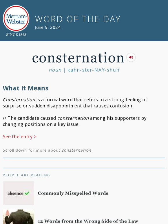 Merriam-Webster: Consternation - plus, Commonly Misspelled Words | Milled