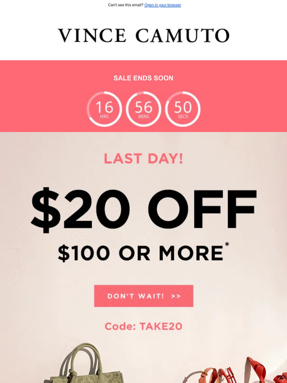 ENDS TONIGHT! $20 OFF $100+