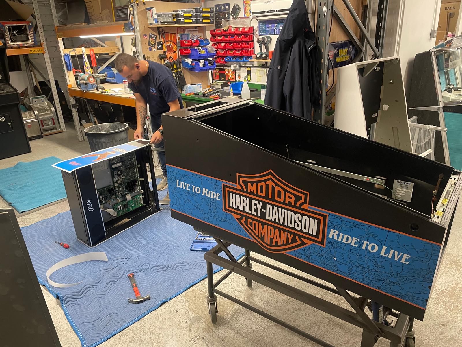 The 1991 Harley Davidson Pinball Table having new artwork applied