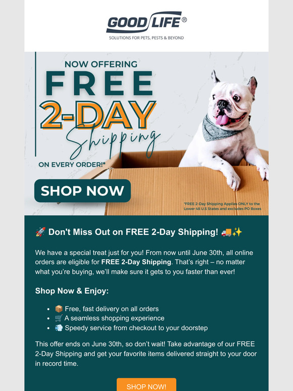 🤩 Ready, Set, Ship! Enjoy FREE 2-Day Shipping on All Orders Until 6/30 📬