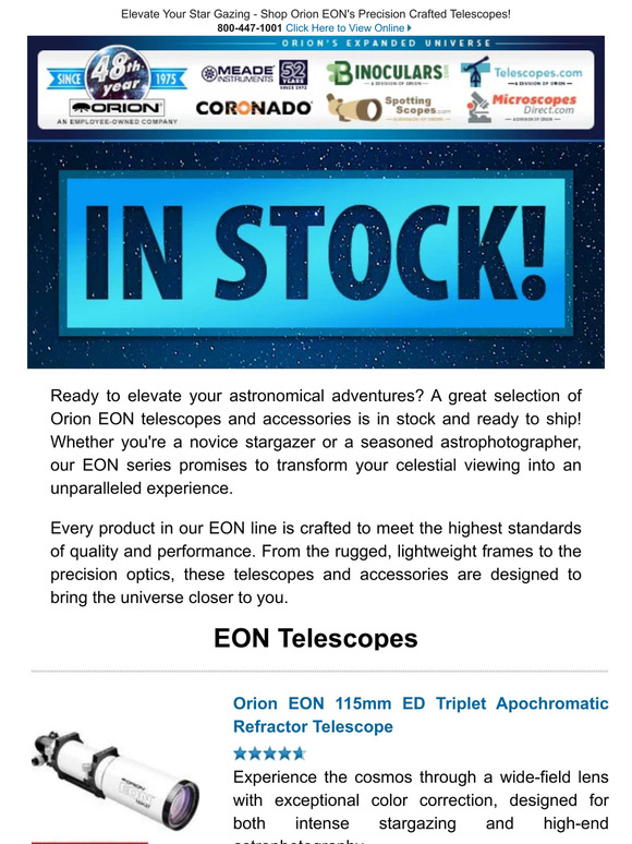 Discover Stellar Clarity with Orion EON Telescopes - Now In Stock