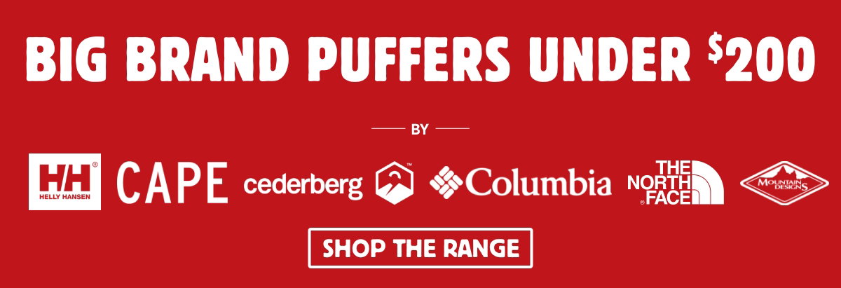 Big Brand Puffers under $200 by HH, Cape, Cederberg, Columbia, The North Face, Mountain Designs
