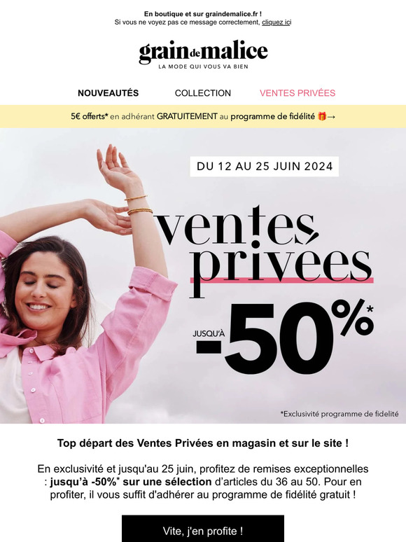 🚨 Nos ventes privées sont lancées : jusqu'à -50%* !
