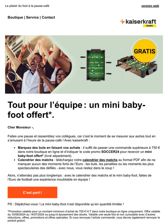 Profitez dès maintenant d’un mini baby-foot offert