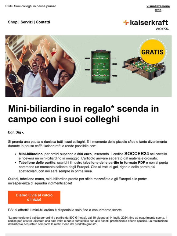 Tutti in campo con il mini biliardino kaiserkraft