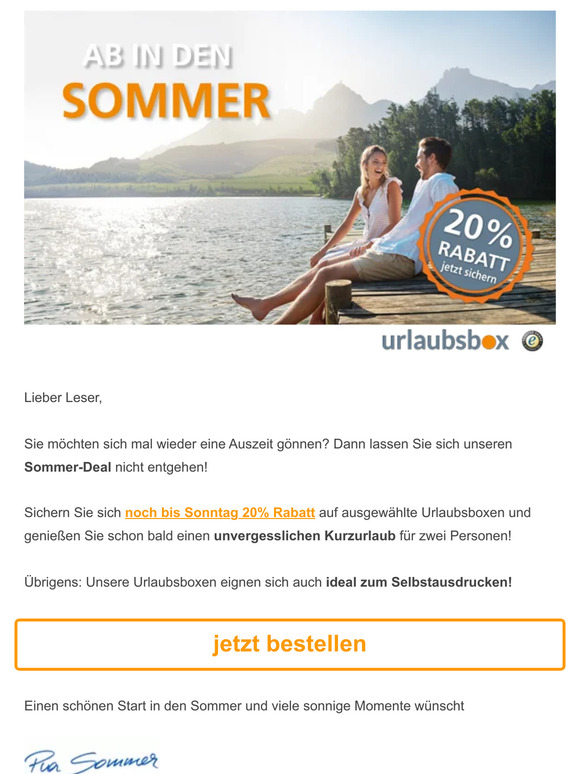 ☀ Nur noch bis Sonntag 20% auf unvergessliche Kurzurlaube im Sommer sichern! ☀