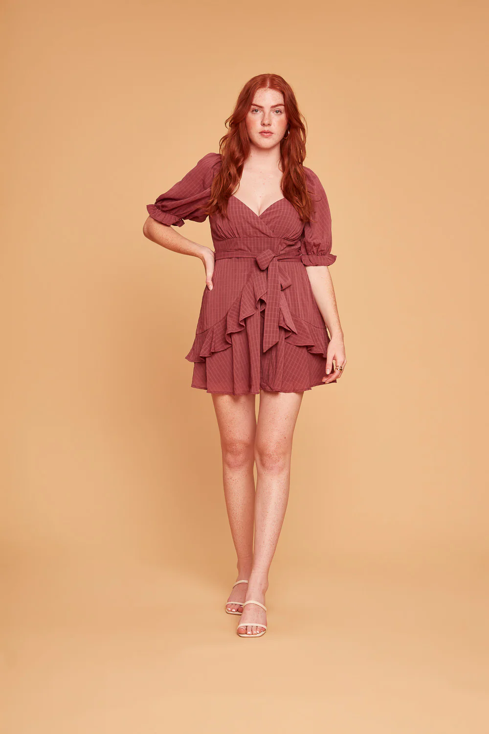 Image of Plum Short Sleeve Ruffle Dress