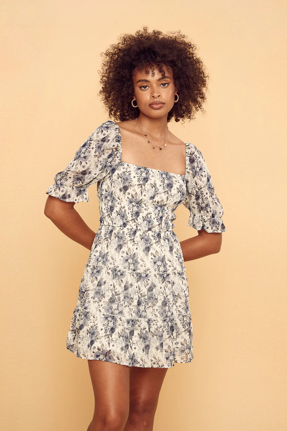 Image of Blue Floral Tier Dress