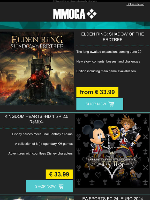 MMOGA - Elden Ring Shadow of the Erdtree! Kingdom Hearts! 15% discount on EA FC Coins!