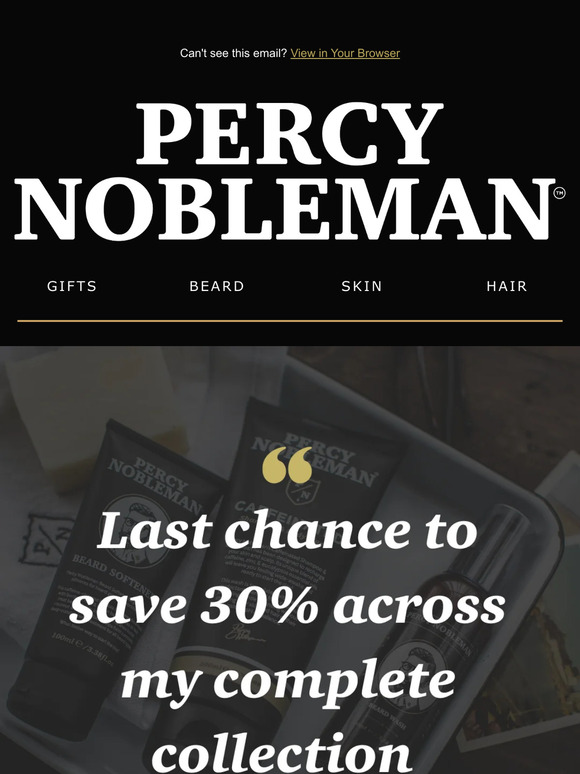 Final Call: Save 30% on the Percy Nobleman collection