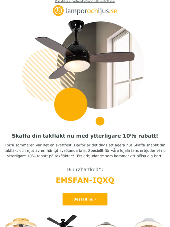 Nu 10% EXTRA rabatt på våra takfläktar 😍