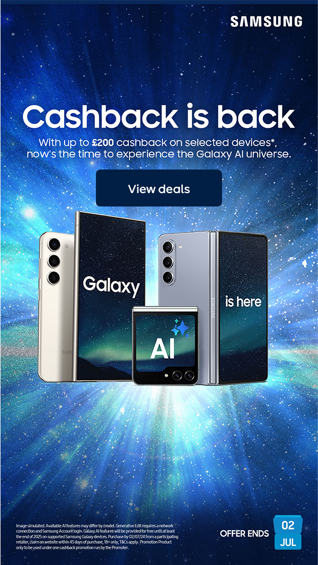Various Samsung phones against a galaxy background