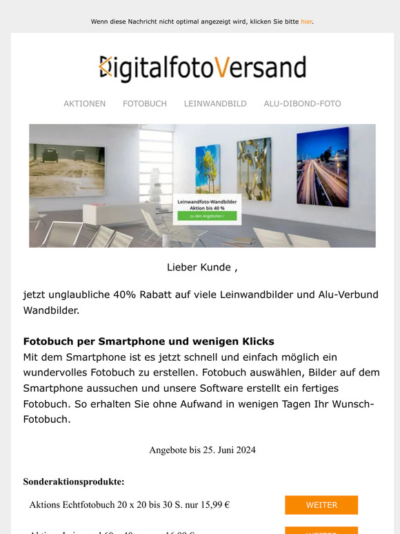 Nur bis 25. Juni bis 40% auf Wandbilder + Fotobuch mit Handy