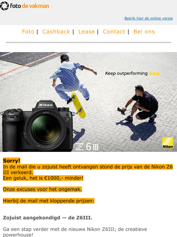 Oeps, foutje! De prijs van de Nikon Z6 III klopt nu wel 😅