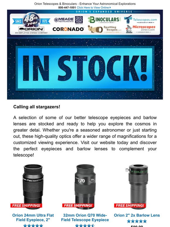 Expand Your View: Telescope Eyepieces & Barlow Lenses In Stock
