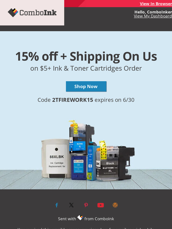 Your  ink order with 15% off is ready now.