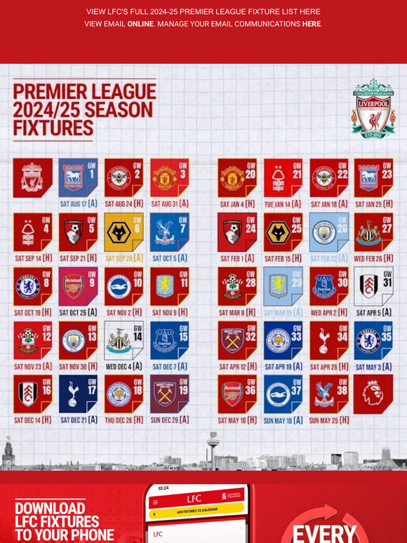 Liverpool FC Download the 202425 LFC Premier League fixtures to your calendar! Milled