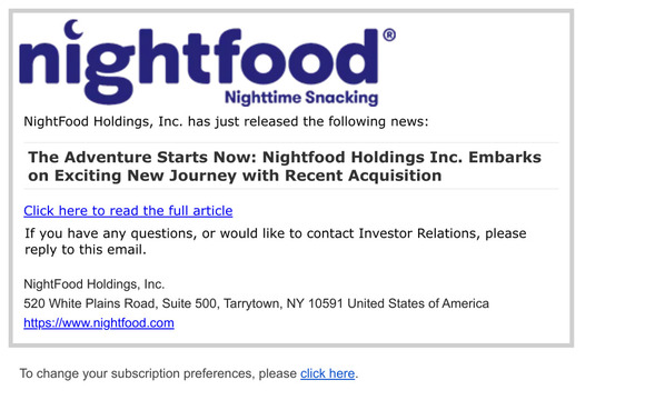 The Adventure Starts Now: Nightfood Holdings Inc. Embarks on Exciting New Journey with Recent Acquisition