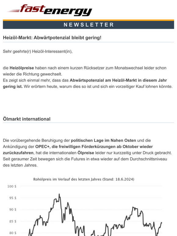 Heizöl-Markt: Abwärtpotenzial bleibt gering!