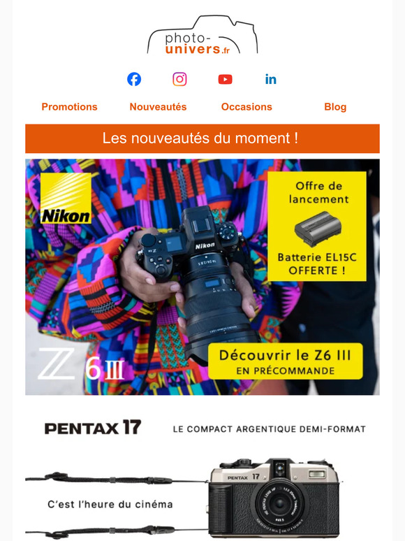🟠 Découvrez le nouveau Nikon Z6 III ainsi que toutes les nouveautés et retrouvez toutes nos remises !