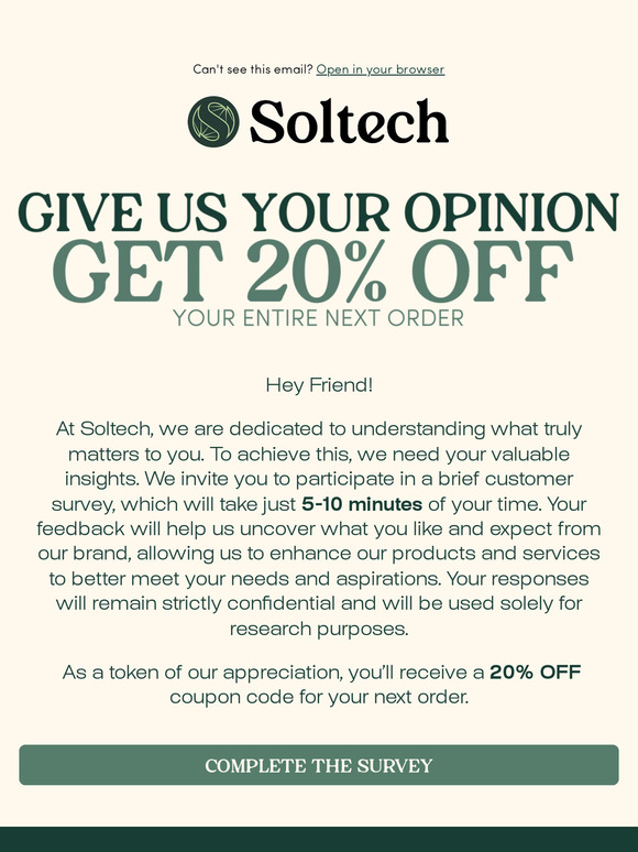 Give Us Your Opinion, Get 20% OFF!