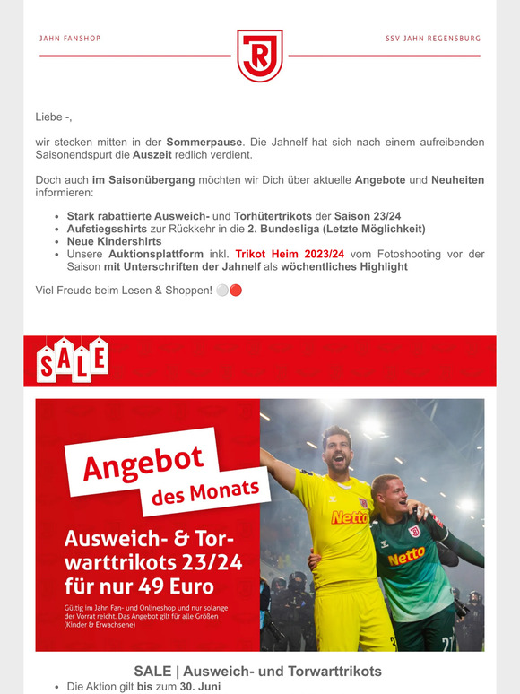 Jahn Fanshop | Letzte Chance auf limitiertes Aufstiegsshirt und reduzierte grüne & gelbe Trikots ⚪🔴