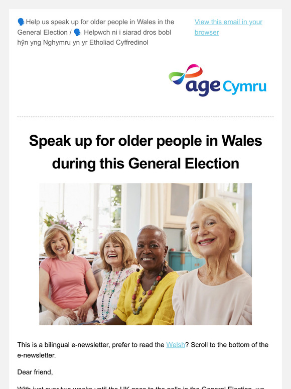 🗣️Help us speak up for older people in Wales in the General Election / 🗣️ Helpwch ni i siarad dros bobl hŷn yng Nghymru yn yr Etholiad Cyffredinol