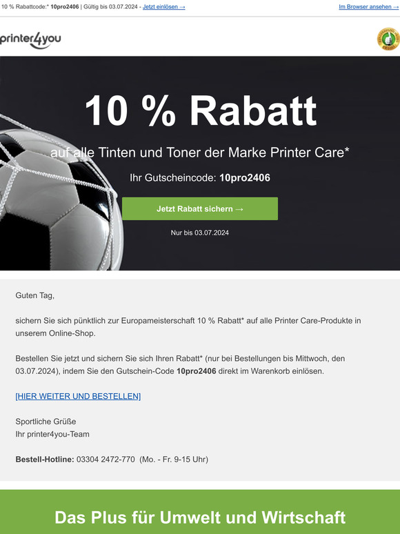 -10% auf Printer Care-Tinten & Toner ⚽ Jetzt sichern!