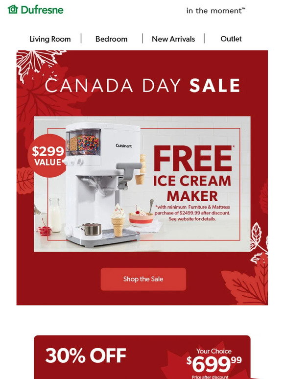 Dufresne Furniture Canada Day Sale 🍁 Up to 30 OFF* Furniture Milled