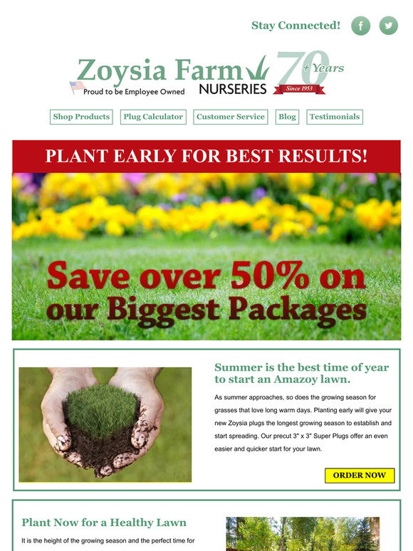 Zoysia Farms Plant Early and Save Over 50! Milled