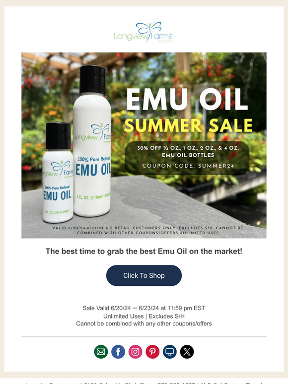 Summer Sale.... 30% off Emu Oil!