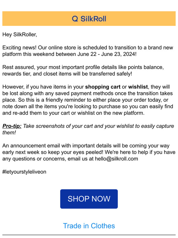 [IMPORTANT] Save Your Cart and Wishlist Now!