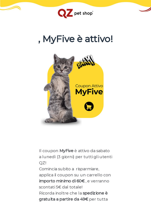 Il Coupon MyFive è attivo nel tuo account!