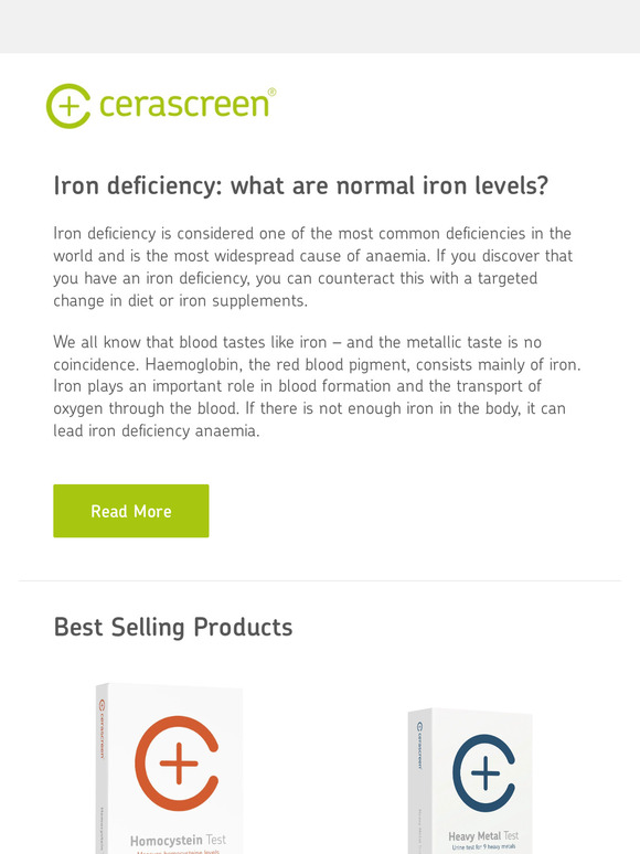 Cerascreen iron deficiency what are normal iron levels milled