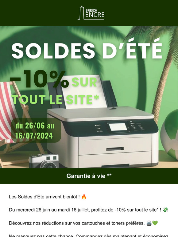 Bientôt : -10% sur toutes vos cartouches d'encre* avec les Soldes d'Été 🌞