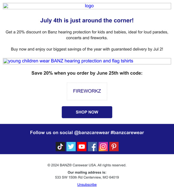 20% off Banz for July4th - Hurry!