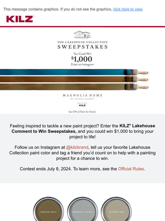 Enter the KILZ® Lakehouse Comment to Win Sweepstakes